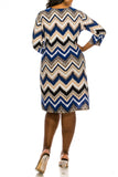 Navy and Beige Chevron Print Dress