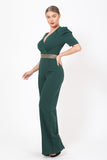 Puff Sleeve Jumpsuit with Gold Waistline