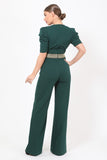 Puff Sleeve Jumpsuit with Gold Waistline