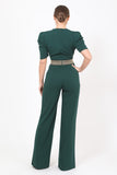 Puff Sleeve Jumpsuit with Gold Waistline